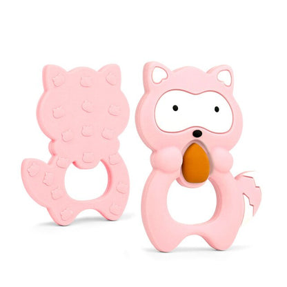 Baby Food Grade Silicone Animal Teething Toy Pink Racoon