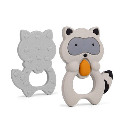 Baby Food Grade Silicone Animal Teething Toy Grey Racoon