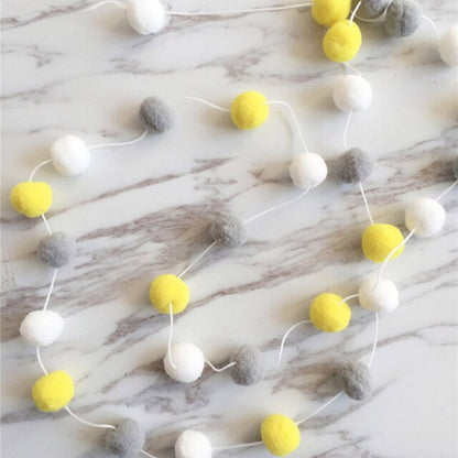 Handmade Wool Felt Cotton Decorative Pom Pom Balls - 200cm 200cm White-Grey-Yellow