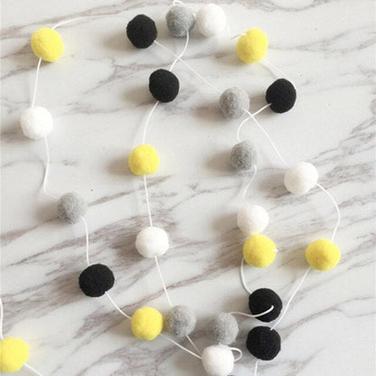 Handmade Wool Felt Cotton Decorative Pom Pom Balls - 200cm 200cm White-Grey-Yellowblack