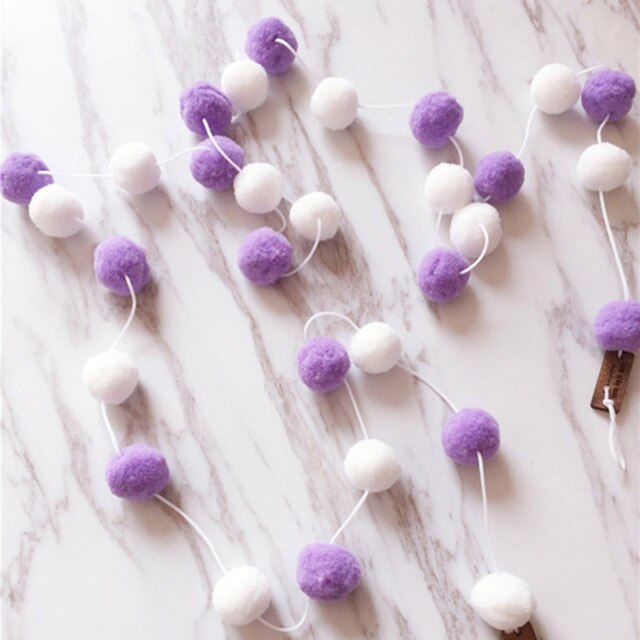 Handmade Wool Felt Cotton Decorative Pom Pom Balls - 200cm 200cm White-Purple