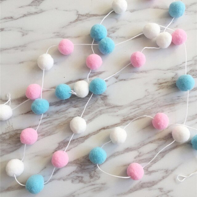 Handmade Wool Felt Cotton Decorative Pom Pom Balls - 200cm 200cm White-Pink-Blue