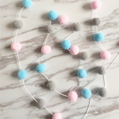 Handmade Wool Felt Cotton Decorative Pom Pom Balls - 200cm 200cm Grey-Pink-Blue