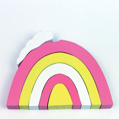 Baby Wooden Stacking Rainbow Toy Pink-Yellow