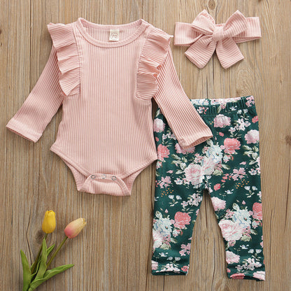 Baby Girls Bodysuit Floral Leggings & Headband Set (Age 6M-24M)