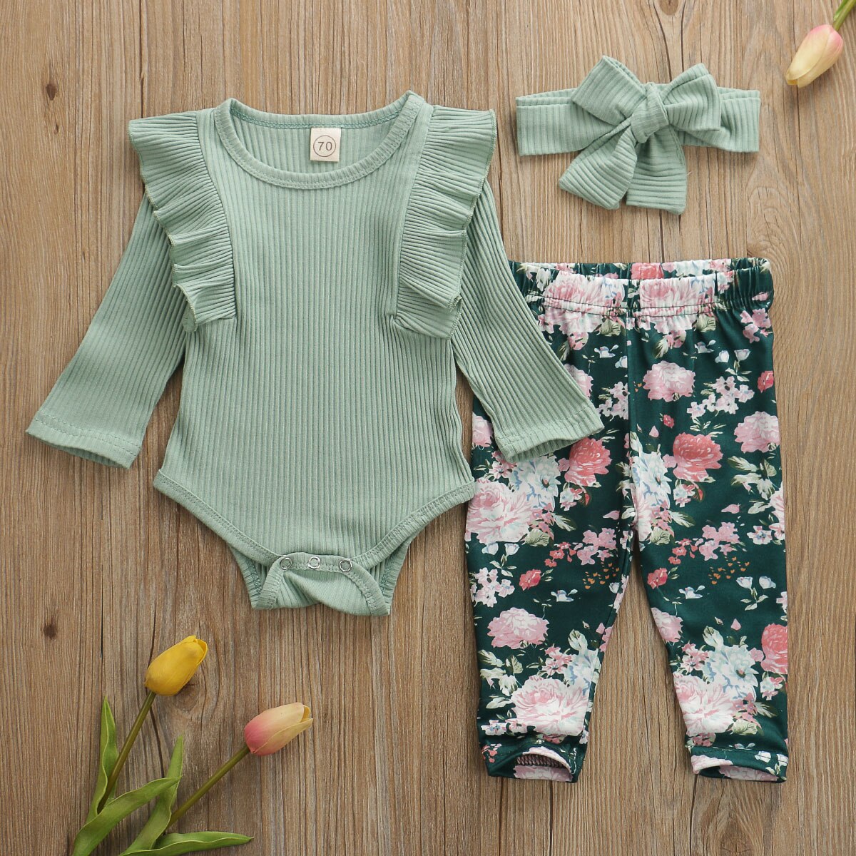 Baby Girls Bodysuit Floral Leggings & Headband Set (Age 6M-24M)