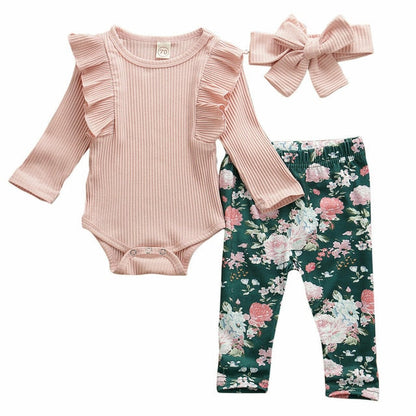 Baby Girls Bodysuit Floral Leggings & Headband Set (Age 6M-24M) Pink