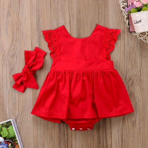 Baby Girls Red Romper Dress (Age 6-24m) Red