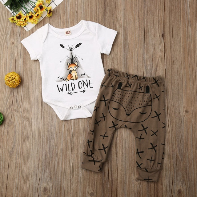 Baby Girls / Boys “Wild One” Bodysuit & Trousers Set (Age 3M-18M) Brown