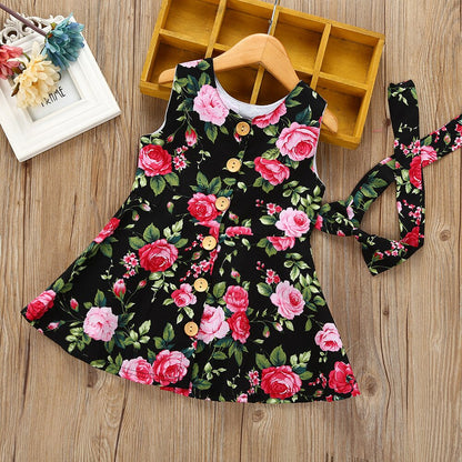 Girls Black Floral Dress & Headband (Age 24M - 6YRS)