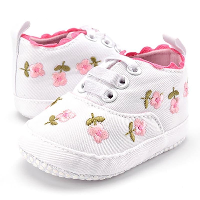 Baby Floral Embroidered Trainers (Age Newborn - 18m)