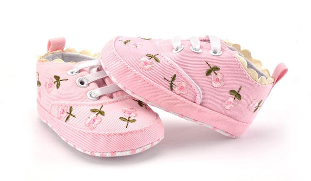 Baby Floral Embroidered Trainers (Age Newborn - 18m) Pink