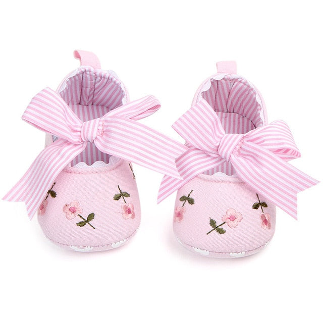 Baby Floral Embroidered Trainers (Age Newborn - 18m) Light Pink