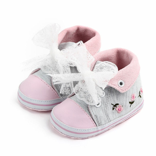 Baby Floral Embroidered Trainers (Age Newborn - 18m) Gray