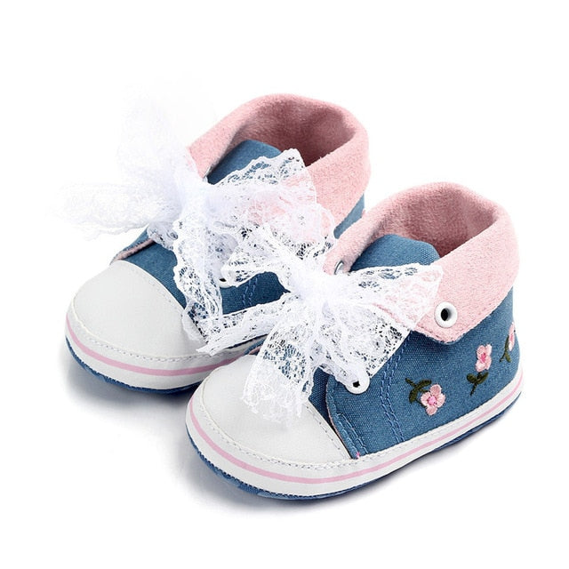 Baby Floral Embroidered Trainers (Age Newborn - 18m) Navy