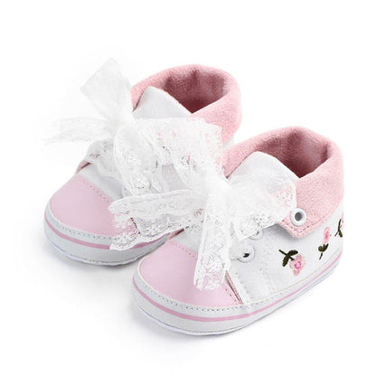 Baby Floral Embroidered Trainers (Age Newborn - 18m) White Pink