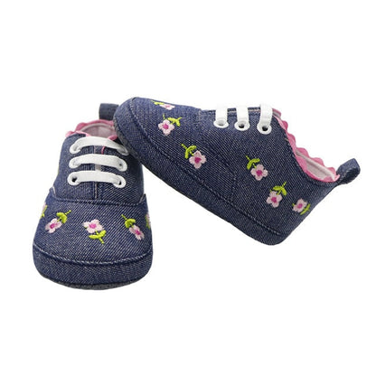 Baby Floral Embroidered Trainers (Age Newborn - 18m) Dark Blue