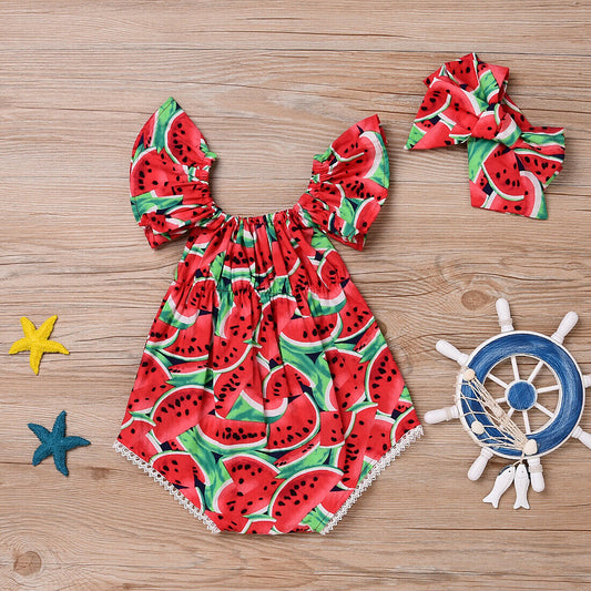 Baby Girls Watermelon Romper & Headband (Age 6m-24m) Red