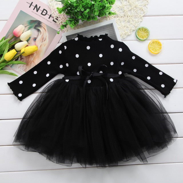 Baby Girls Long Sleeve Polka Dot Dress (Age Newborn - 24M) Black