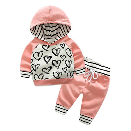 Baby Girls Pink Heart Hoodie Trousers Set (Age 3M-24M) Pink