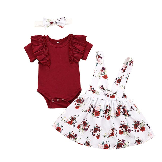 3 Pack - Baby Girls Bodysuit Dress & Headband Set (Age 3M - 24M) Maroon