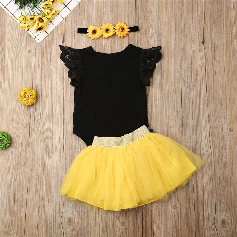 Baby Girls Sunflower Bodysuit & Yellow Tutu Skirt (Age 6m-18m)