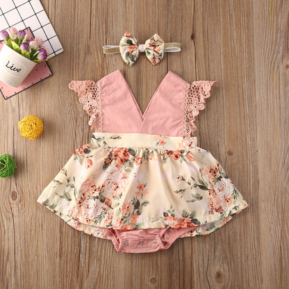 Baby Girls Pink Floral Print Romper Dress (Age 6m-24m) Pink