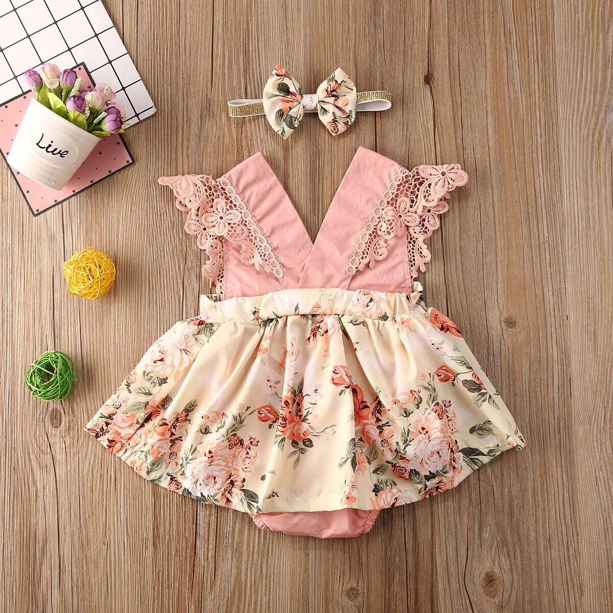 Baby Girls Pink Floral Print Romper Dress (Age 6m-24m)