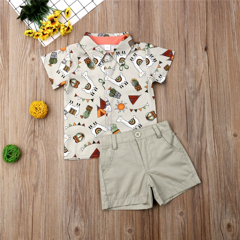 Boys Grey Print Shirt & Shorts Set (Age 12M-4YRS)