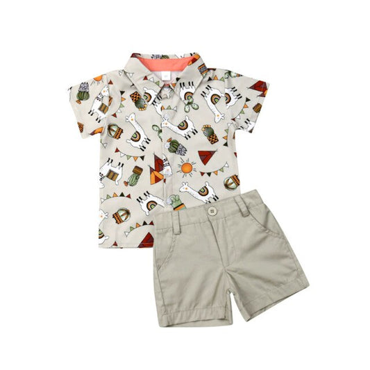 Boys Grey Print Shirt & Shorts Set (Age 12M-4YRS) Gray