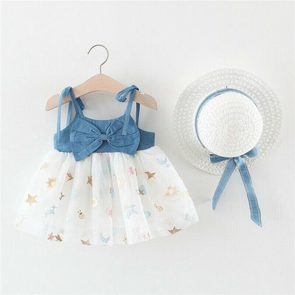 Baby Girls Denim Tulle Dress & Hat (Age 6m-18m) Blue