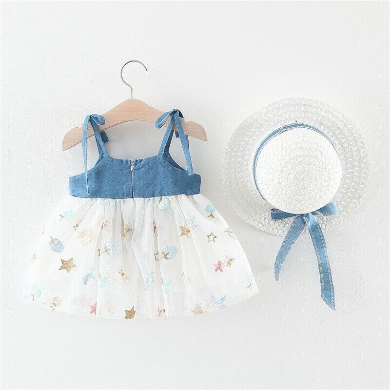 Baby Girls Denim Tulle Dress & Hat (Age 6m-18m)