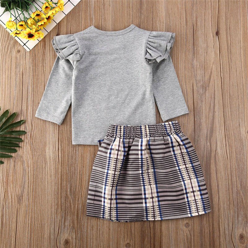 Baby / Toddler Girls Grey Top & Plaid Skirt Set (Age 6M-4YRS)