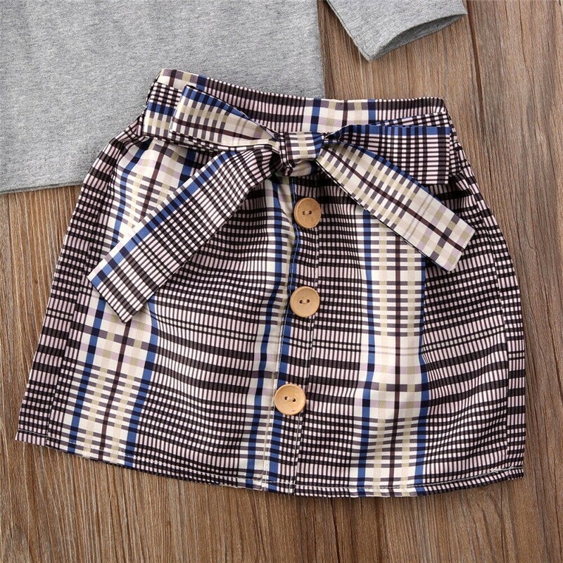 Baby / Toddler Girls Grey Top & Plaid Skirt Set (Age 6M-4YRS)