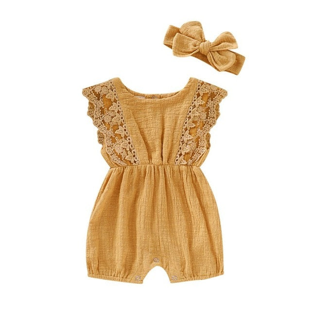 Baby Girls Romper & Headband (Age 3m-24m) Yellow