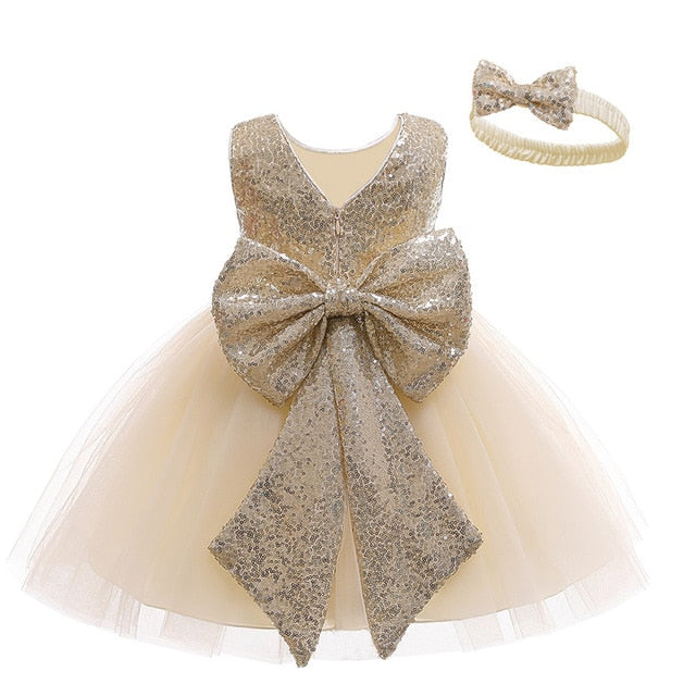 Baby Girls Sequin Tulle Dress (Age 3M-24M) Beige