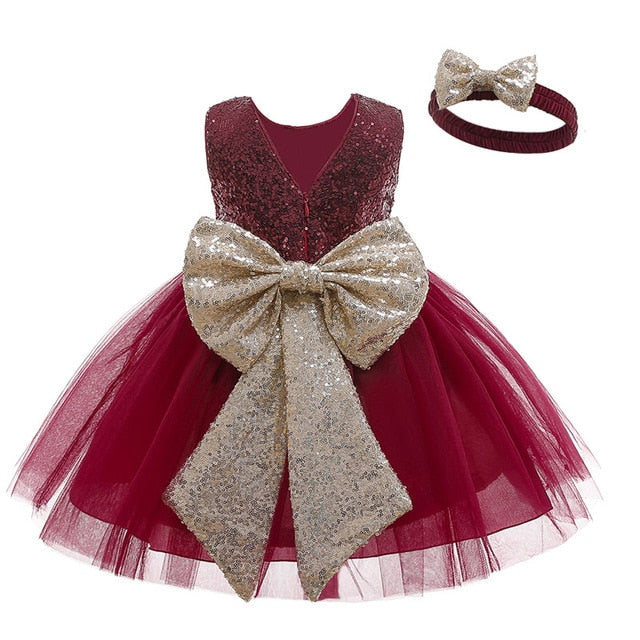 Baby Girls Burgundy Sequin Tulle Dress (Age 3M-24M) Burgundy