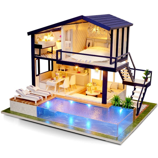 3D Miniature DIY LED Dollhouse Brown Dollhouse