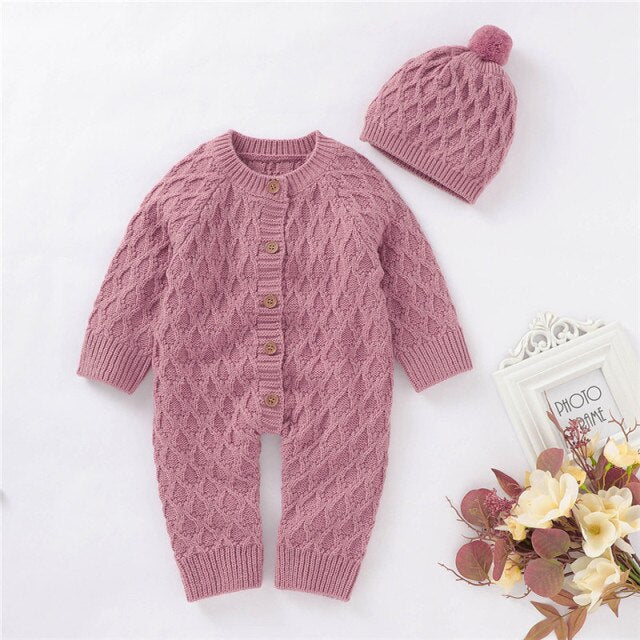 Baby Girls / Boys Knitted Jumpsuit & Beanie Hat (Age 3m-18m) Pink