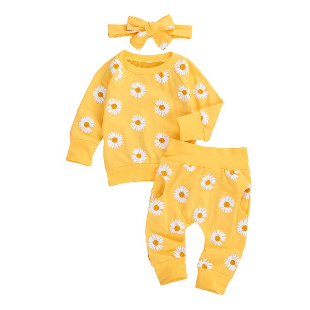 Baby Girls Floral Print Top & Trousers Set (Age 6m-18m) Yellow