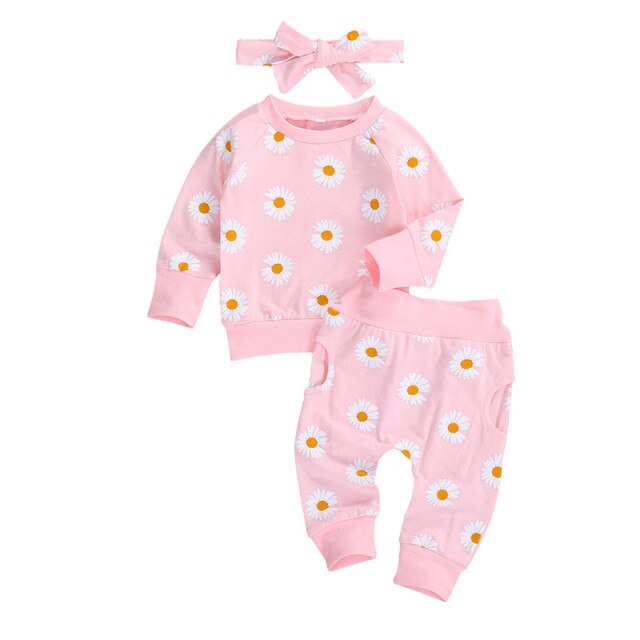 Baby Girls Floral Print Top & Trousers Set (Age 6m-18m) Pink