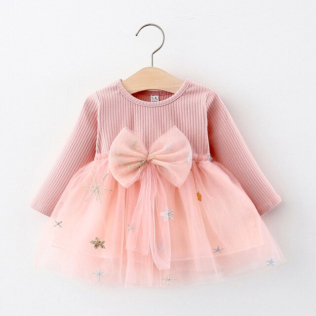 Baby Girls Long Sleeve Tulle Dress (Age 6-24m) Pink