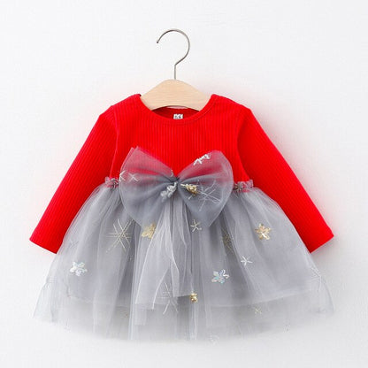 Baby Girls Long Sleeve Tulle Dress (Age 6-24m) Red