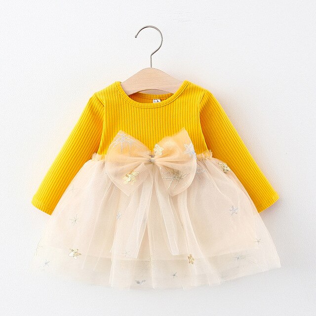 Baby Girls Long Sleeve Tulle Dress (Age 6-24m) Yellow