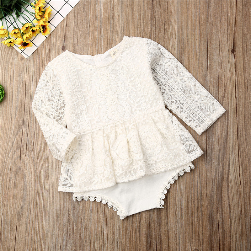 Baby Girls Long Sleeve Lace Romper Bodysuit (Age 6m-24m)