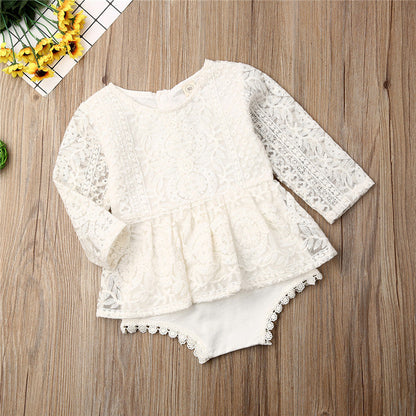 Baby Girls Long Sleeve Lace Romper Bodysuit (Age 6m-24m)