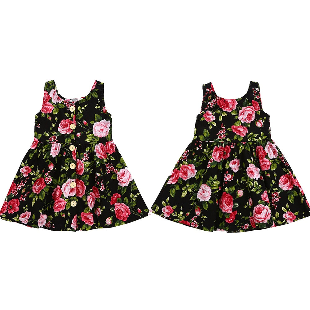 Girls Black Floral Dress & Headband (Age 24M - 6YRS)