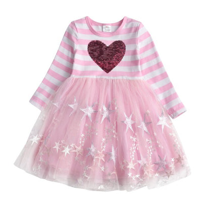 Girls Pink Heart Tulle Dress (Age 3Y-8Y)