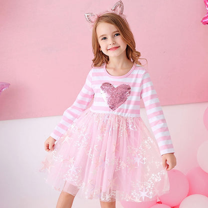 Girls Pink Heart Tulle Dress (Age 3Y-8Y) Pink