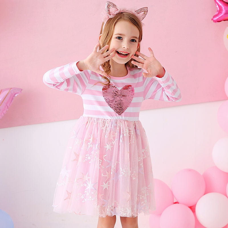 Girls Pink Heart Tulle Dress (Age 3Y-8Y)